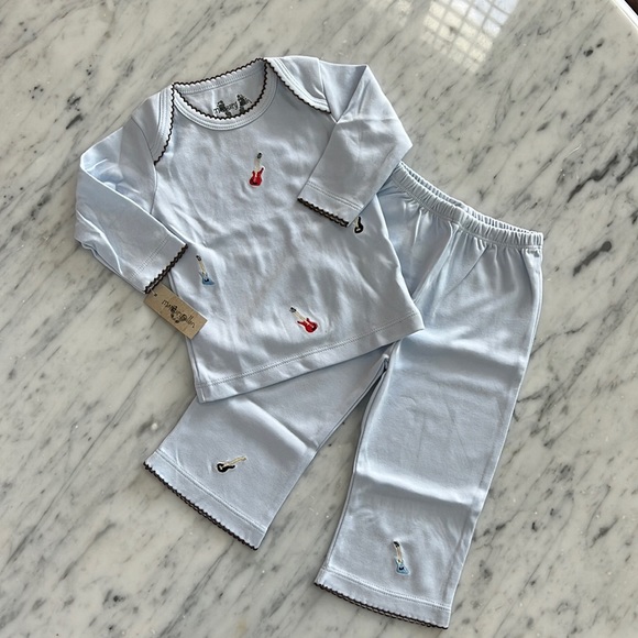 New Margery Allen Rock n Roll Guitar Embroidered Baby Infant Pant Set - Picture 1 of 4